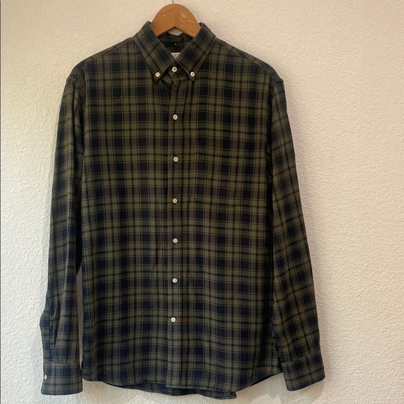 Gustin Men's Green Black Plaid Long Sleeve Button Down 100% Cotton Shirt Sz L - Picture 1 of 8